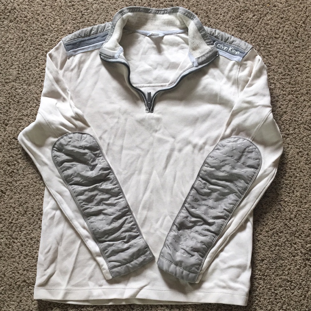 Oatmeal colored quarter zip sweater